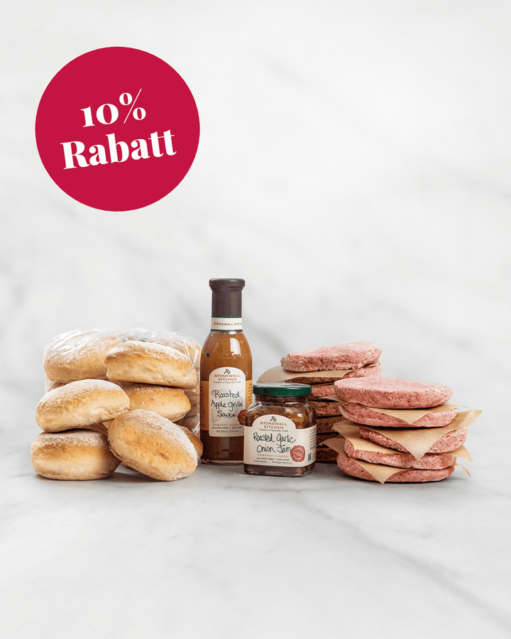 wagyu burger paket mit dinkel buns und ausgewählten saucen für nächsten grillabend mit freunden